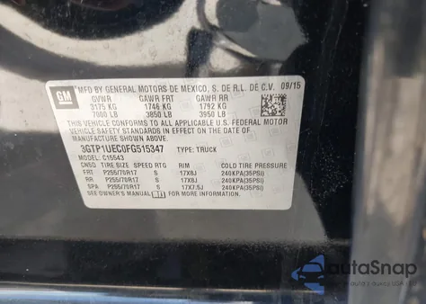 2015 GMC Sierra 1500 Sle из США, поврежденный, VIN 3GTP1UEC0FG515347